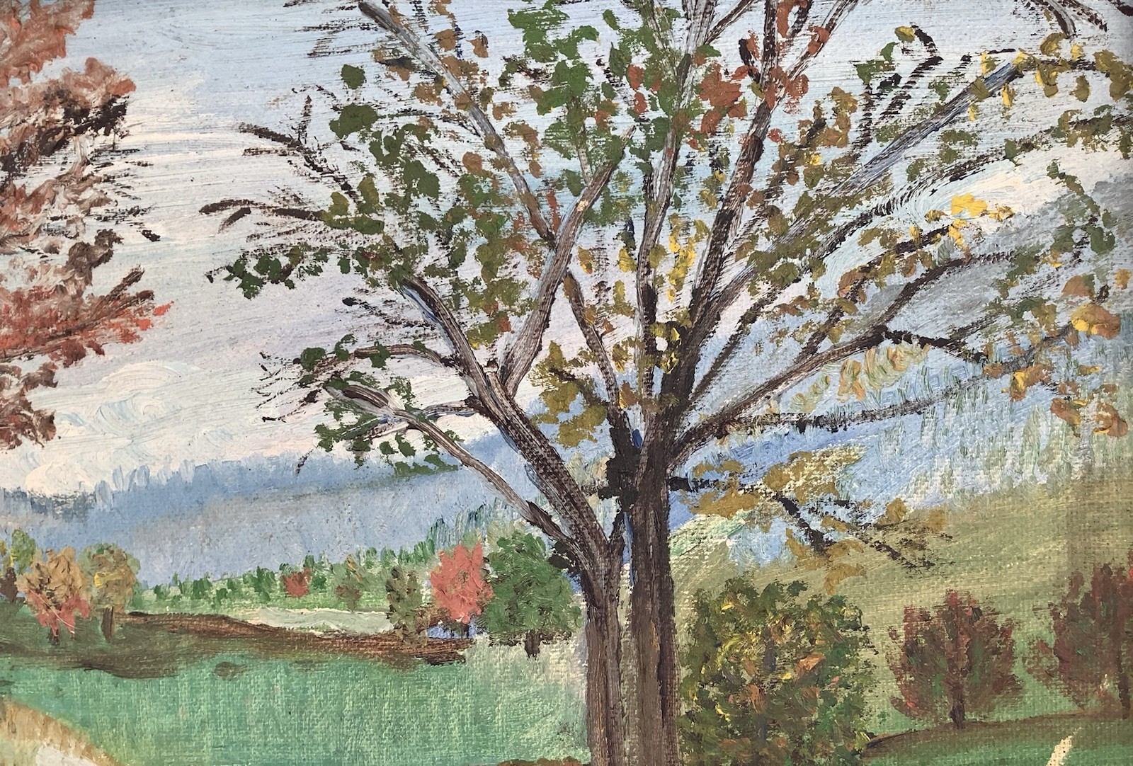 Vintage Fall Landscape Original Oil Painting Vibrant Wood Frame Artist Signed