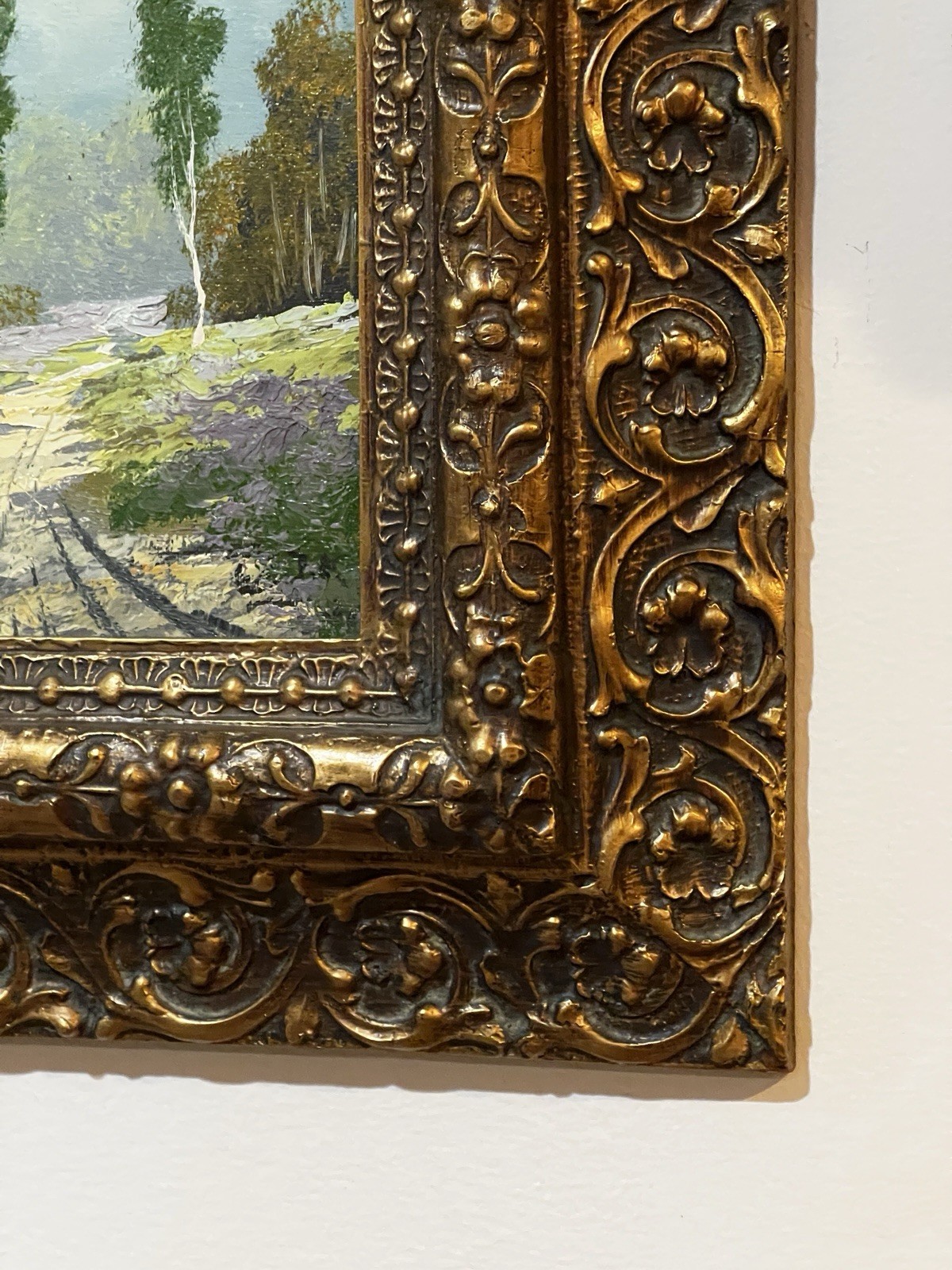 VINTAGE Oil On Cardboard In The Forest Beautiful Resin FRAME Signed