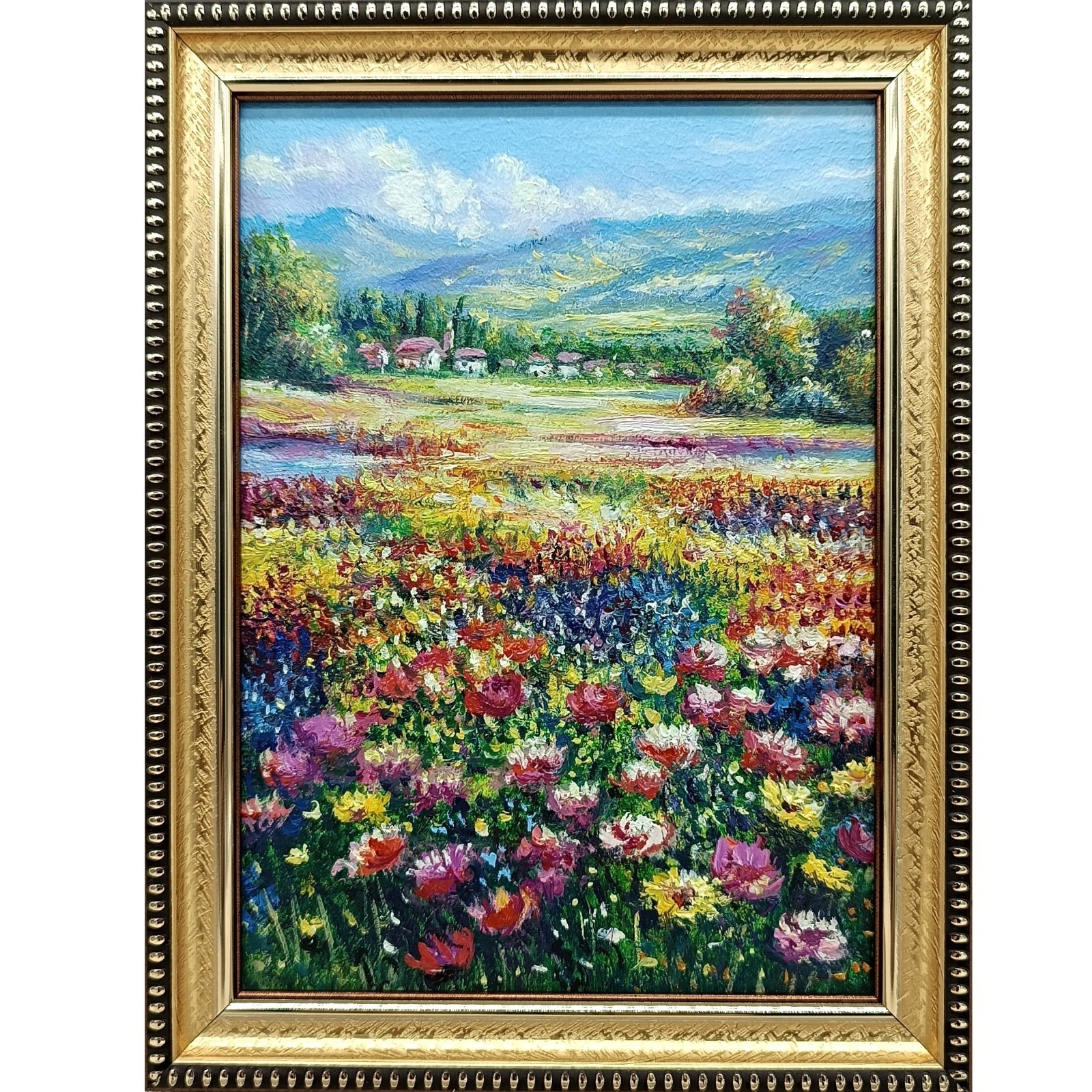 Summer nature Oil painting Original art Country Landscape Flower meadow 5 x 7 in