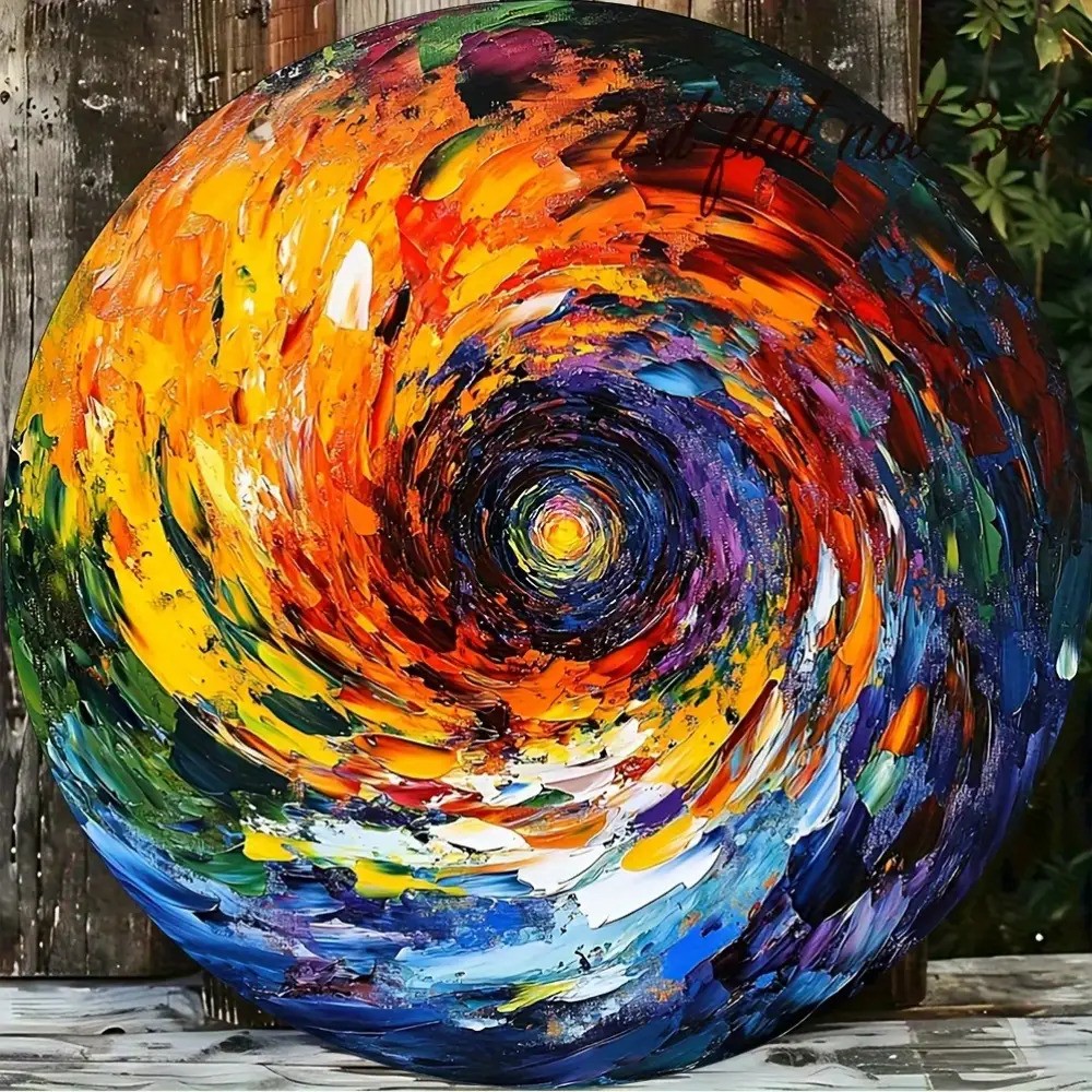 Modern Aluminum Wall Art Vibrant Abstract Round Painting