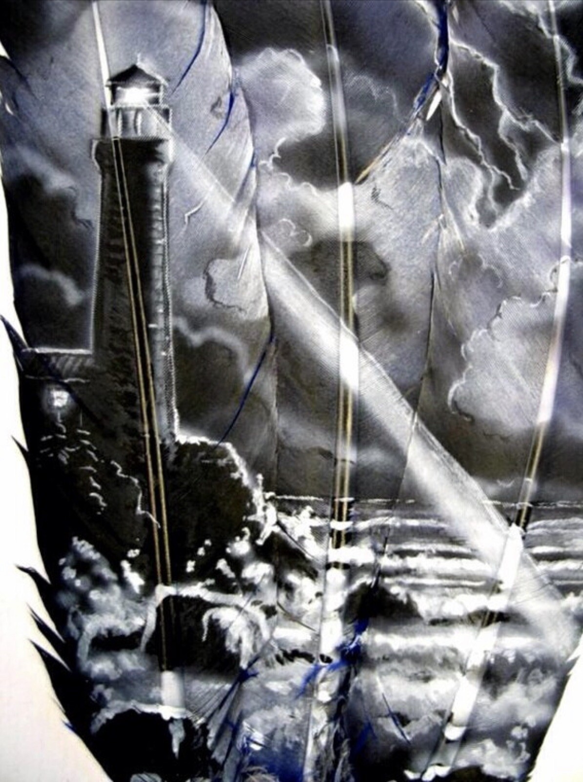Lighthouse & Sea – Russ Abbott – Original Hand Painted Three Feather