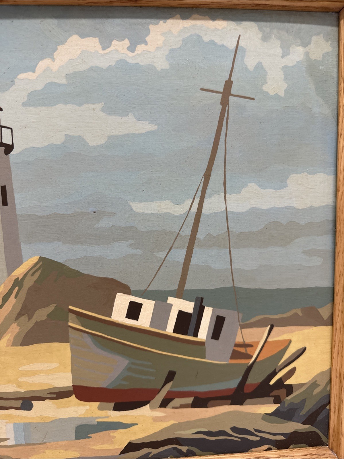 VTG Paint by Numbers Nautical Paintings Set of 2 Framed Lighthouse 12×16 in
