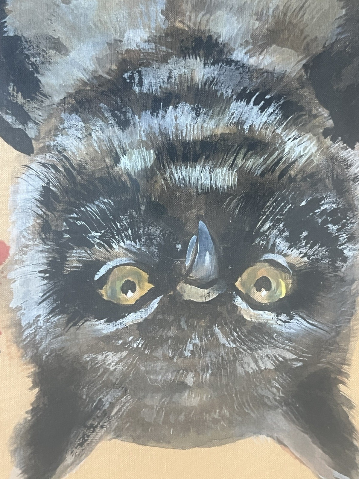 Painting on silk Depicting an Owl Signed with Chopmark Sumi-e Di Pu? Thing again