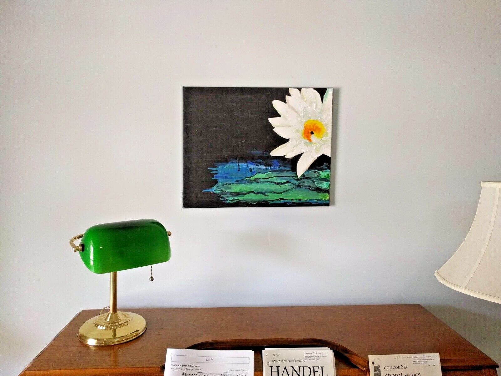 Painting: Night Flower original acrylic canvas black white green blue yellow
