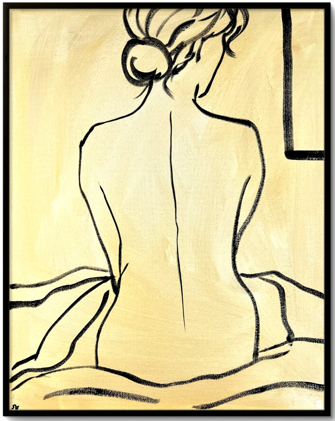Female Figure Original Acrylic Painting Minimalist Line Art 11×14 Sienna Gold