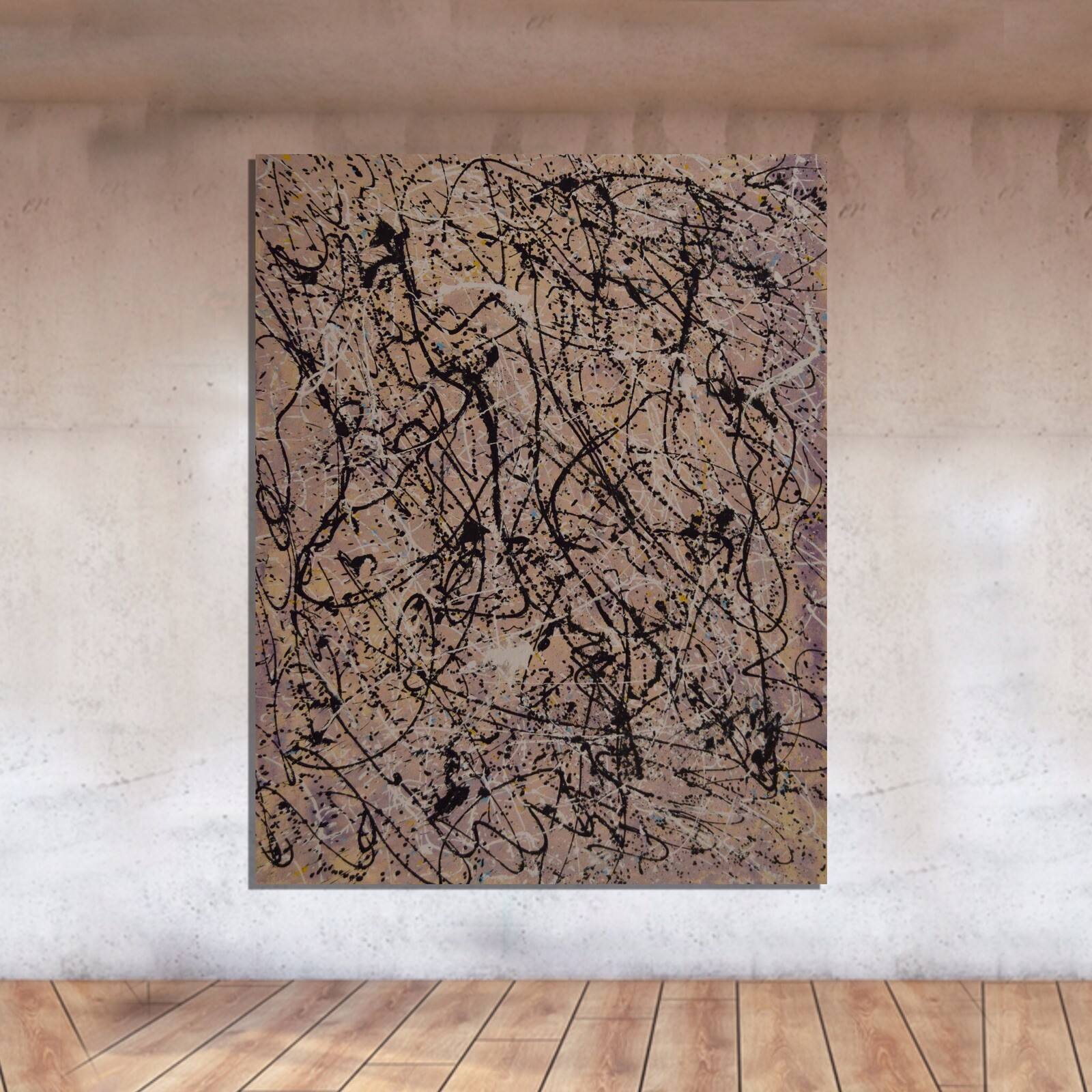 Jackson Pollock inspired ￼Painting, 72” X 56” Acrylic, Abstract, Lavender Mist