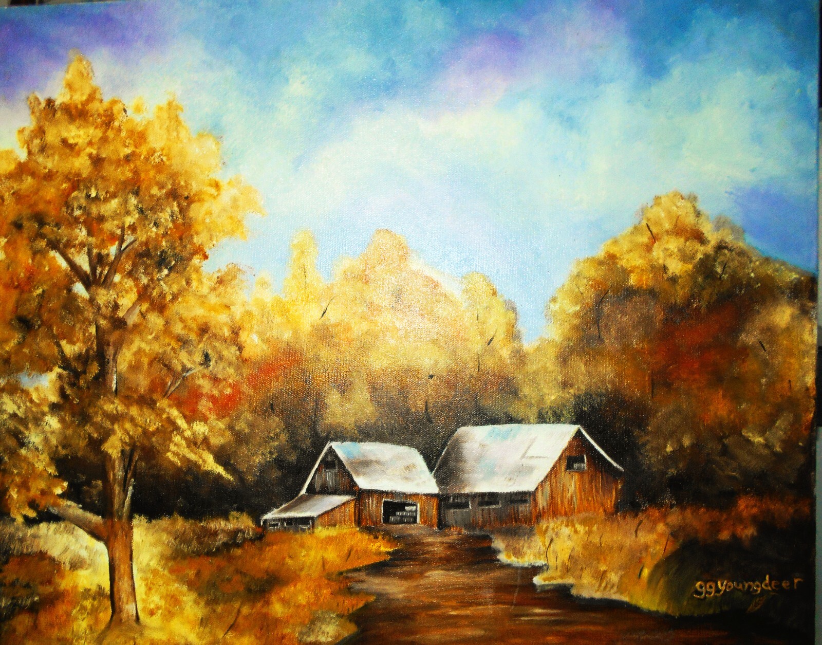 Cherokee Family Homestead Fine art by Cherokee artist gg Youngdeer