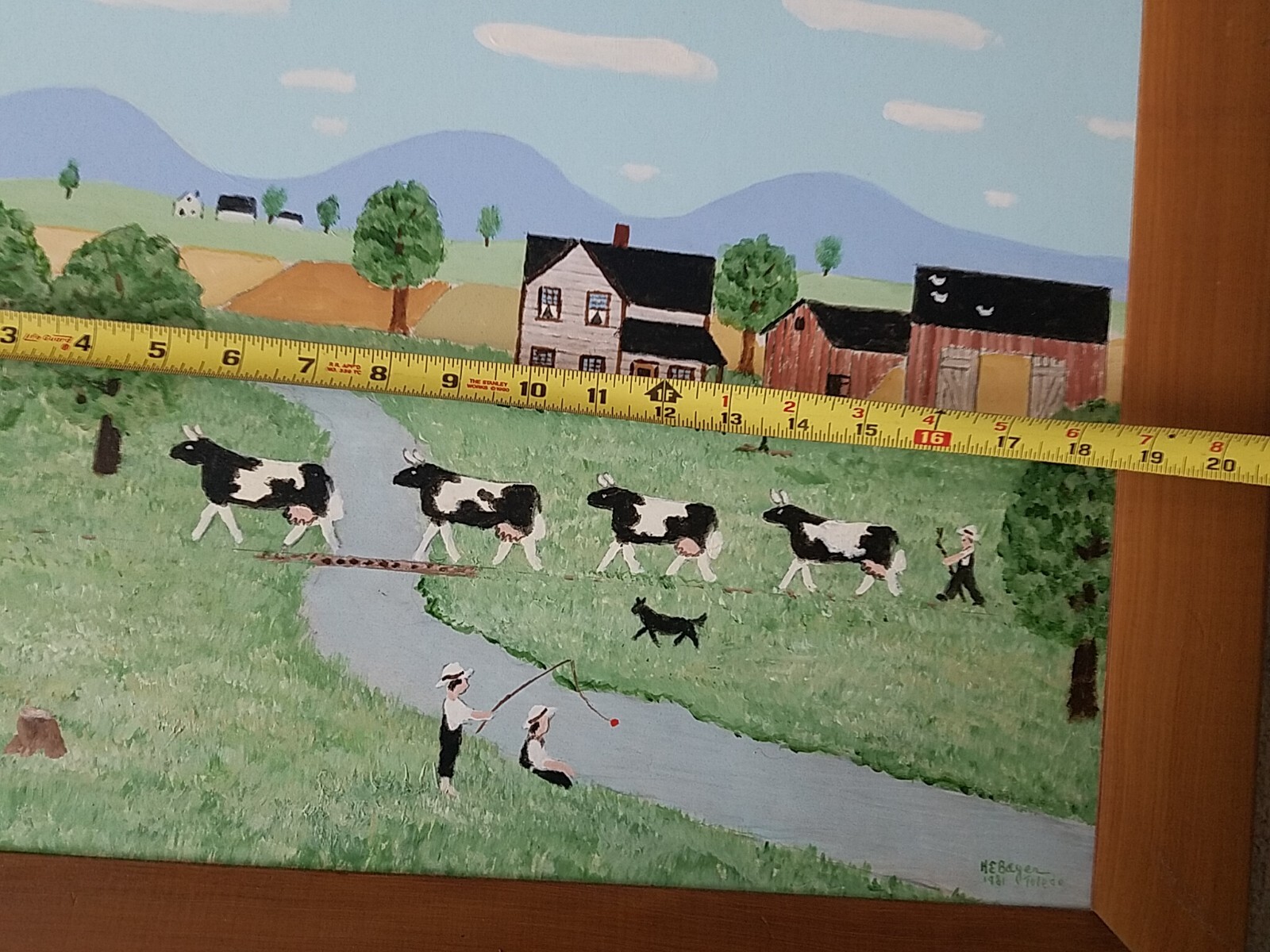 Harold Everett Bayer, Toldeo Ohio painting primitive folk farm landscape cows