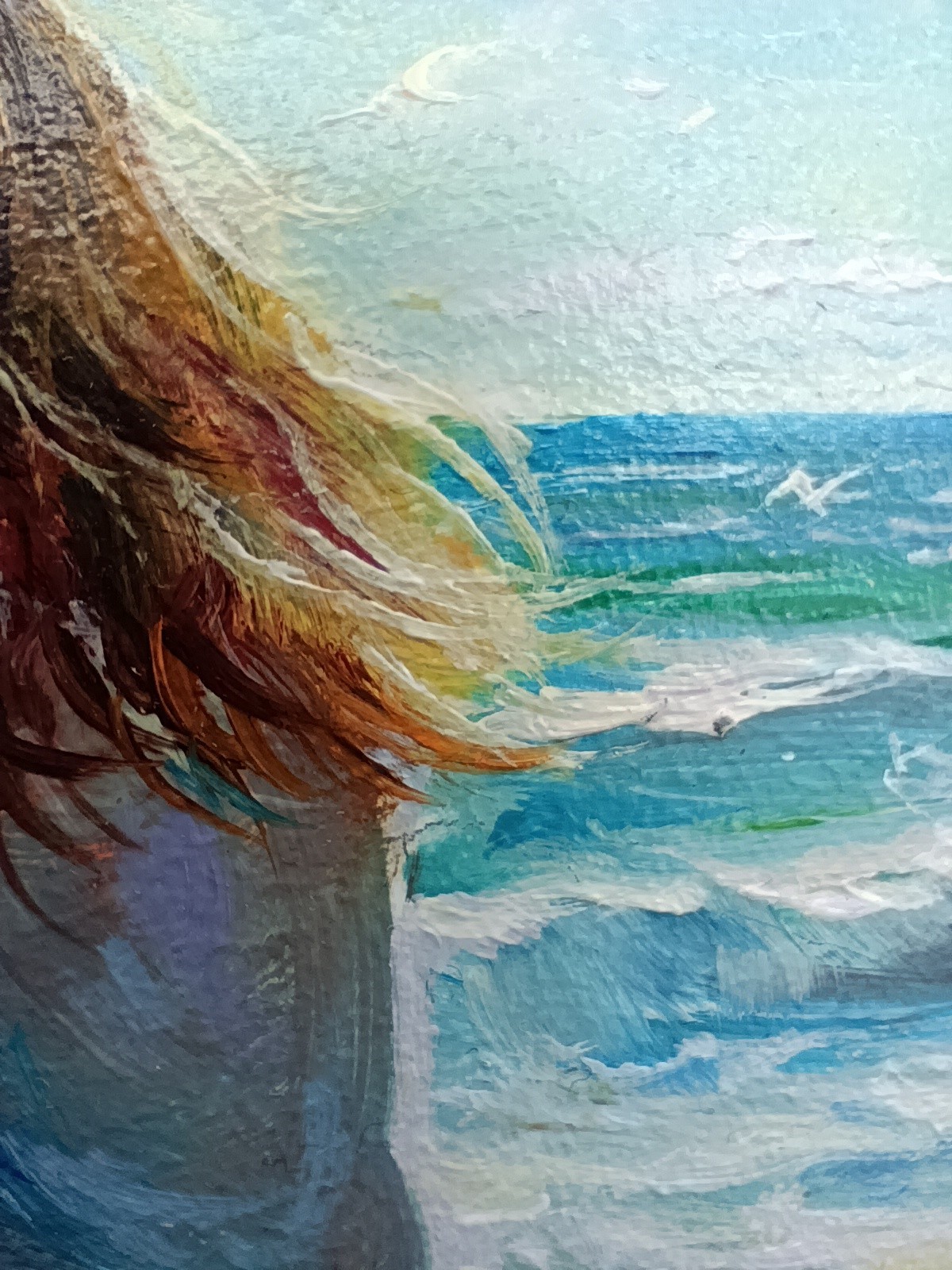 Beach Girl Original Oil Painting 4×6 Framed Signed Woman Sea Beachfront Art