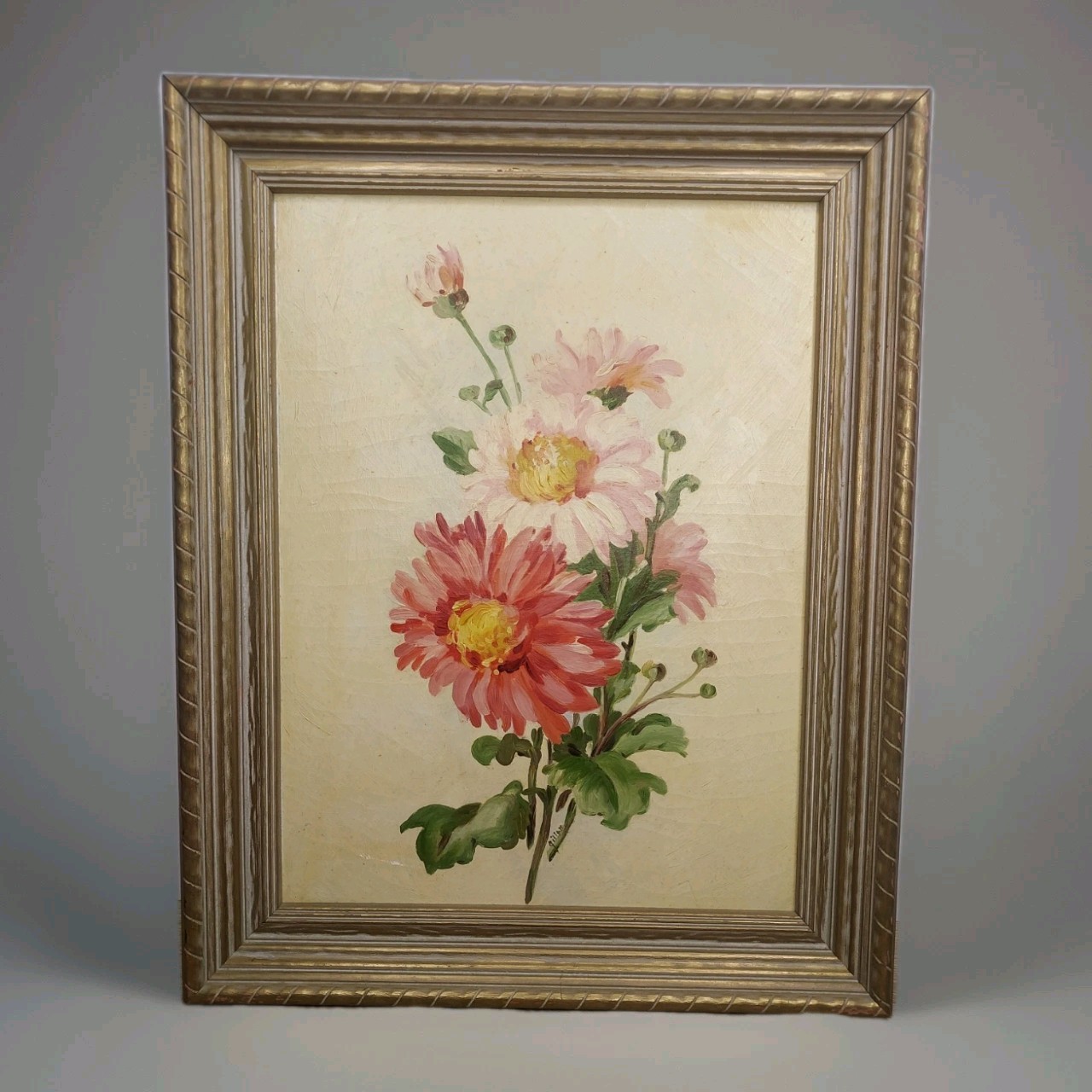 Vtg Chrysanthemum Painting SOLD AS IS Botanical Flowers Ornate Gold Wood Frame
