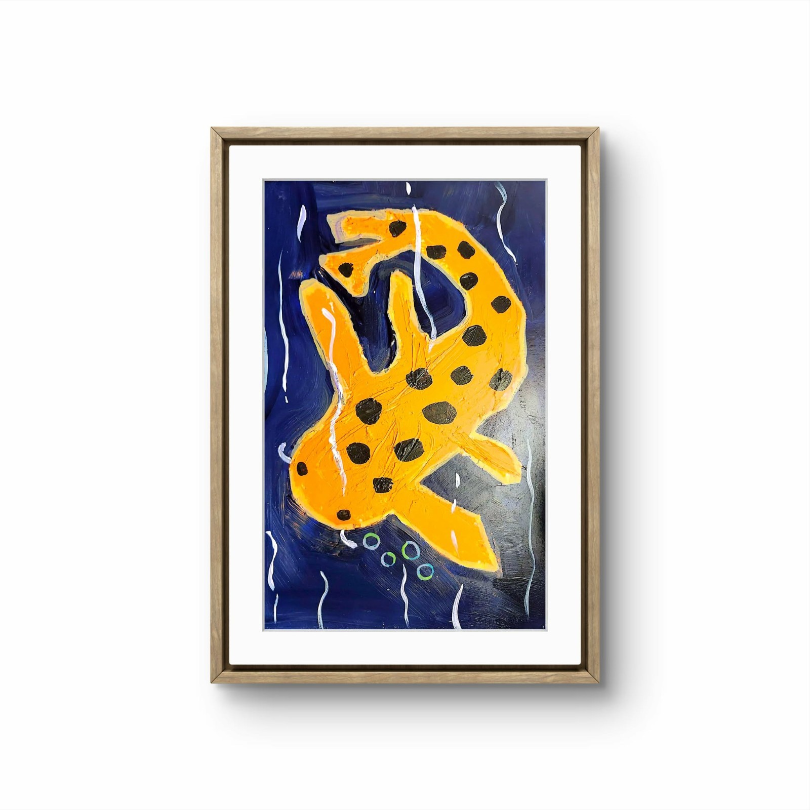 Spotted Koi Blowing Rainbow Bubbles Blue Pond Acrylic Painting 12×16