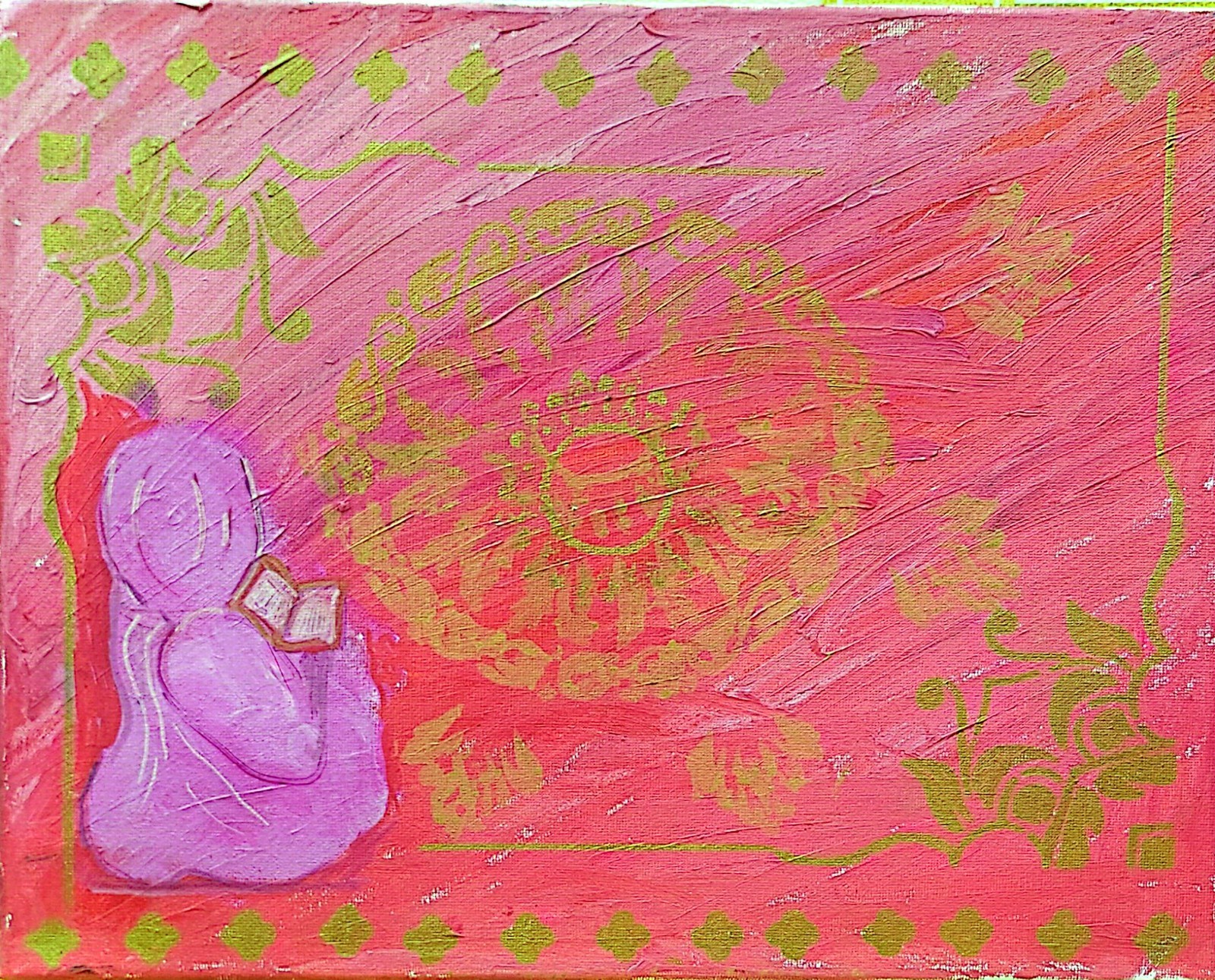 A Modest Girl Reading Colorful Modern Art Acrylic Painting On Canvas 11×14