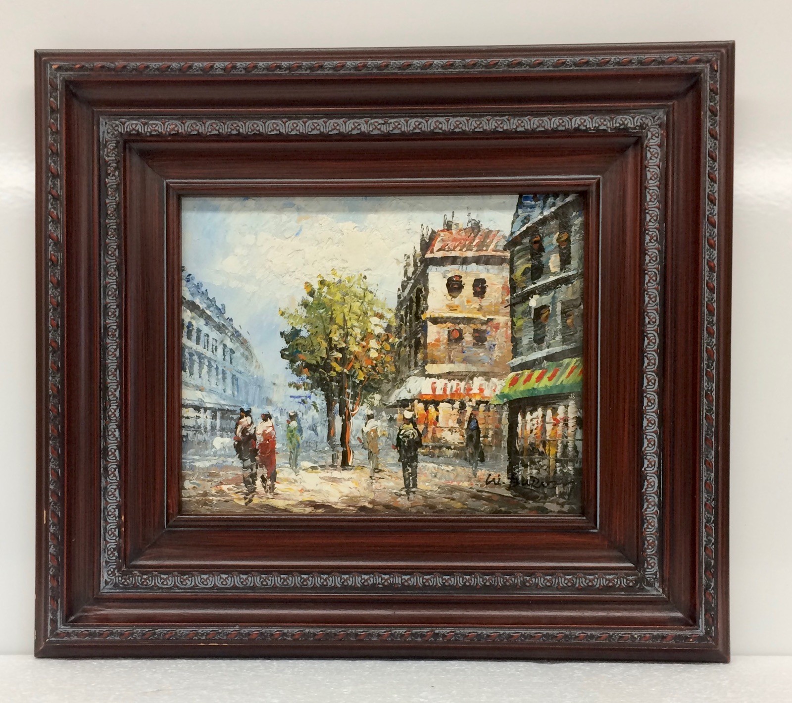 Vintage Original Paris Street Scene Framed Oil Painting – Signed W. Burnett