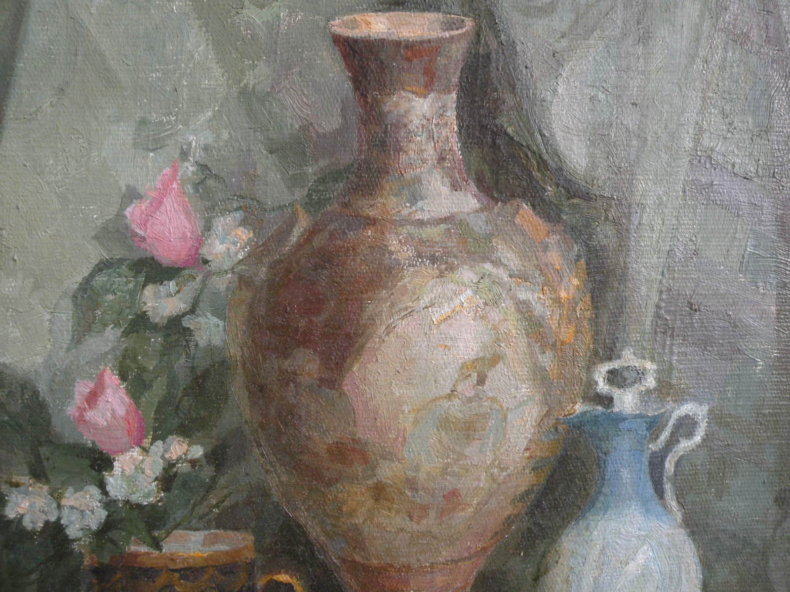 Russian signed impressionist still life painting 1996