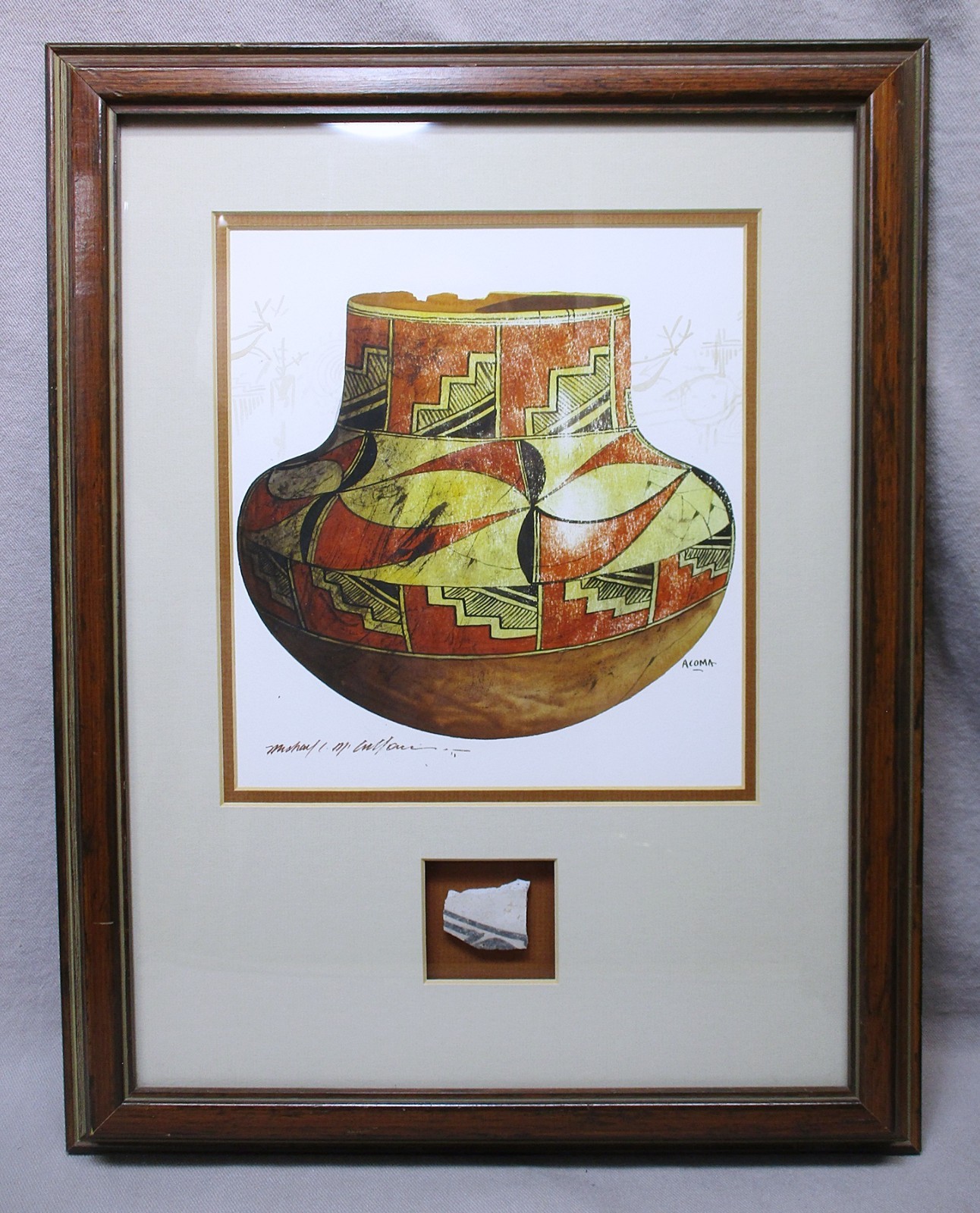 Michael C McCullough Orig. Watercolor Painting Pottery Shard «Acoma» New Mexico