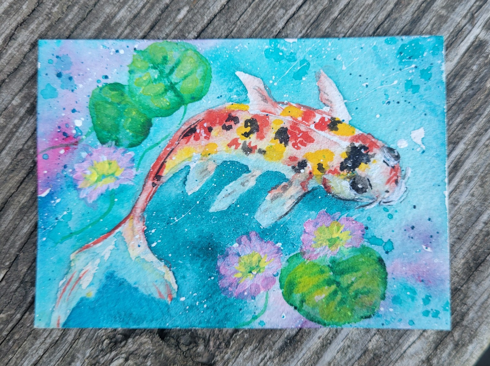 ACEO Diane Bentley Koi Signed COA Watercolor Fish COA Water Lilies Series