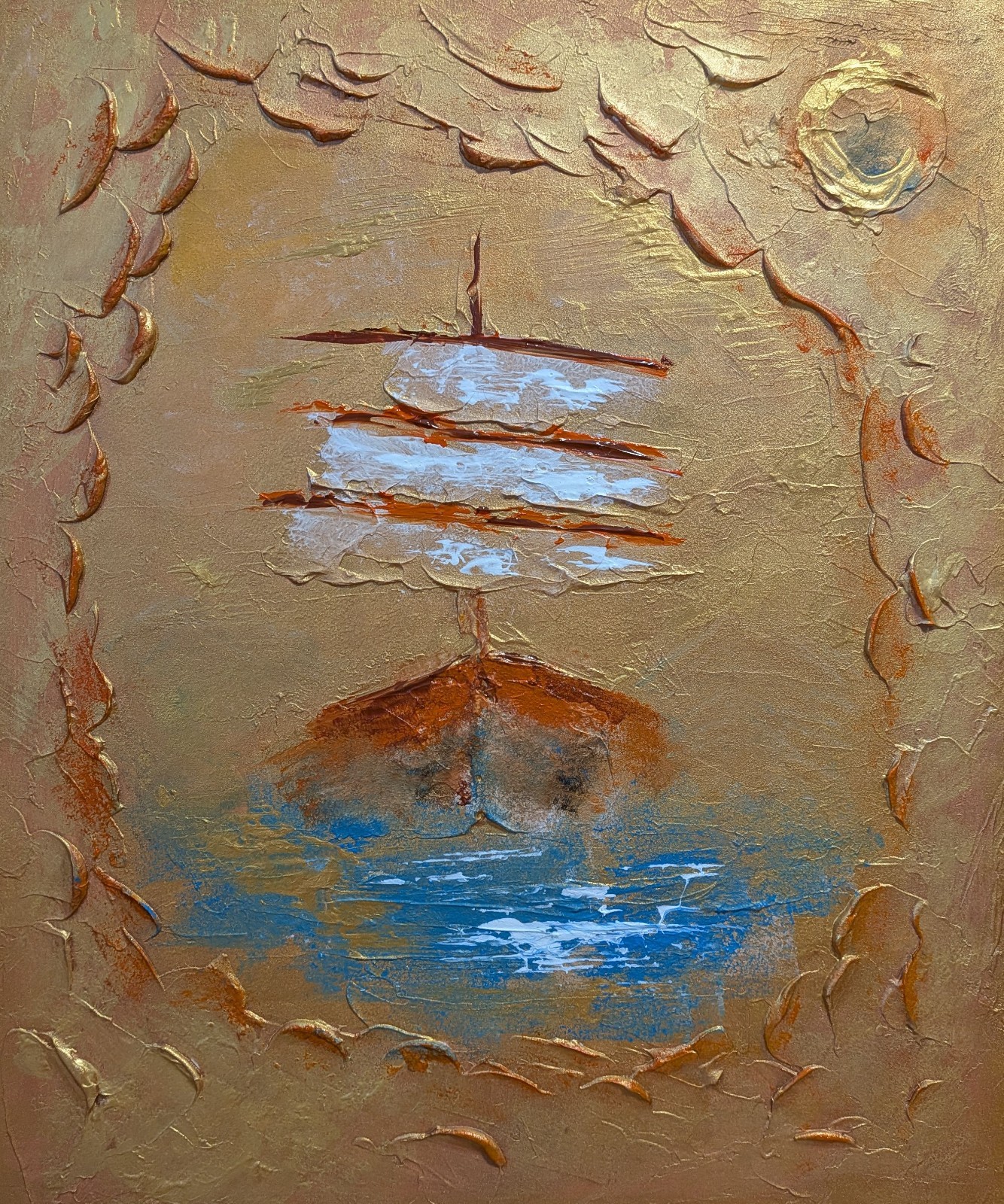 art 132 original gold acrylic painting paste Amber Path – 60×50 cm Ship modern