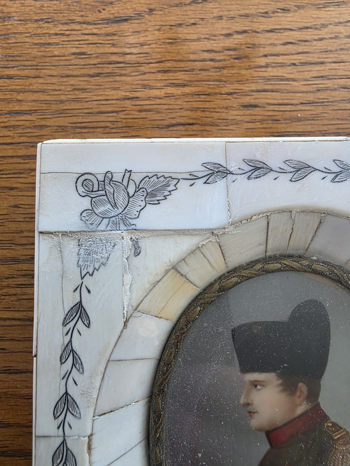 Antique French Miniature Napoleon Portrait in Piano Key Frame
