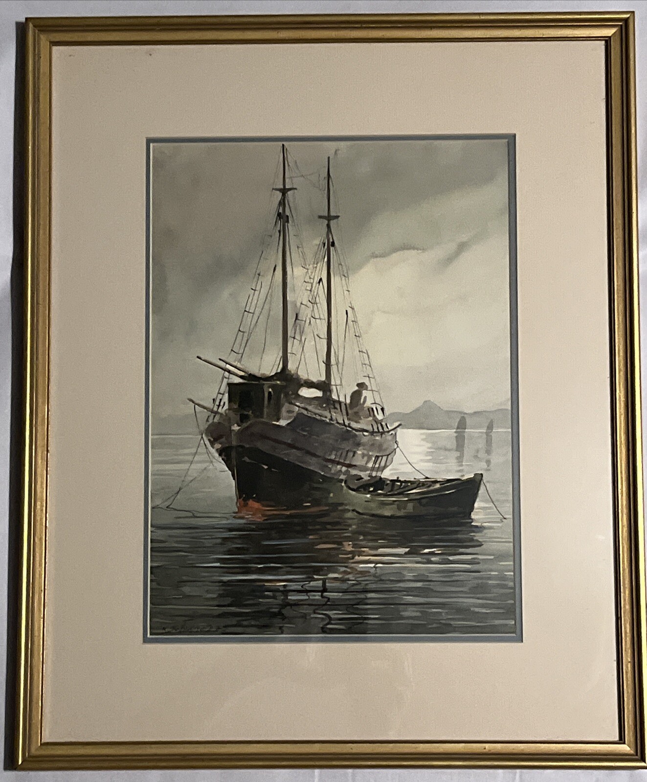 Konstantinos Sofianopoulos Original Watercolor Painting Seascape Framed