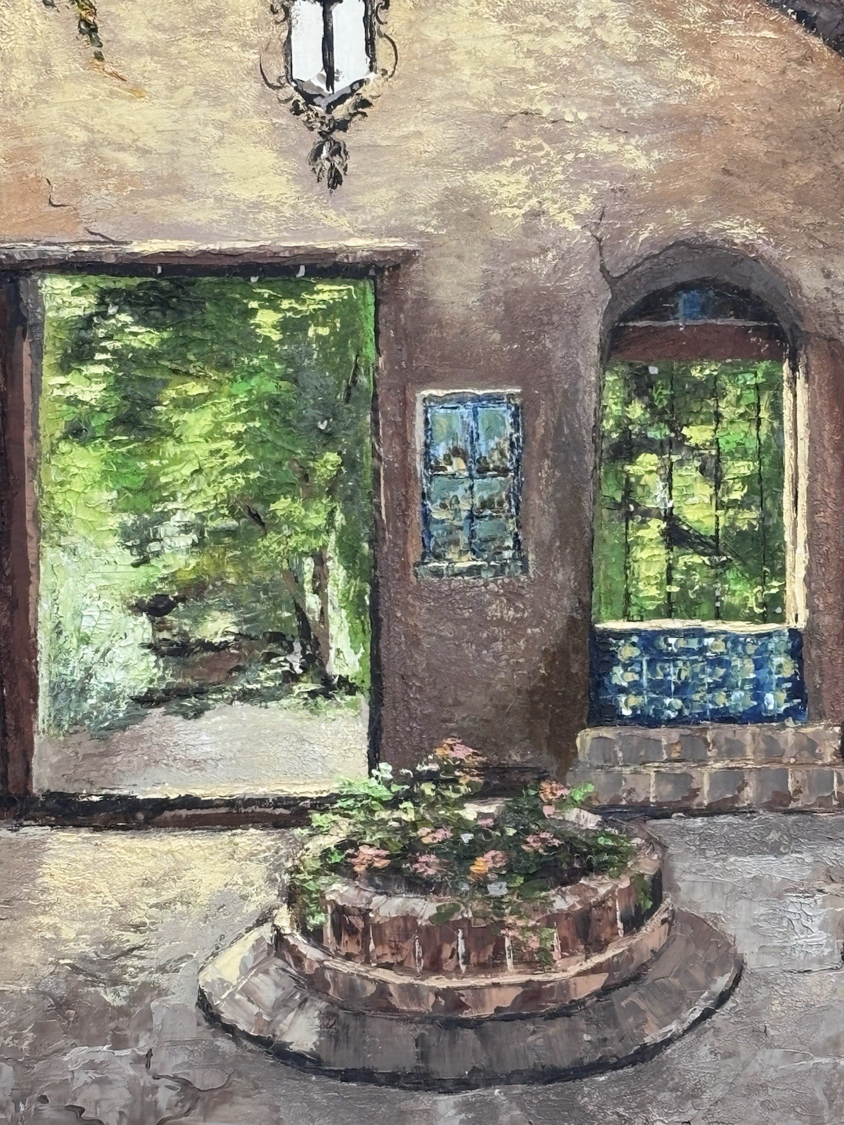 Original Framed Signed Mediterranean Courtyard Archway Painting Spanish Villa
