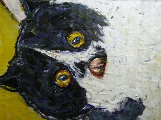 SCARE DEE CAT house pet funny original 8×10 card panel oil painting by Crowell