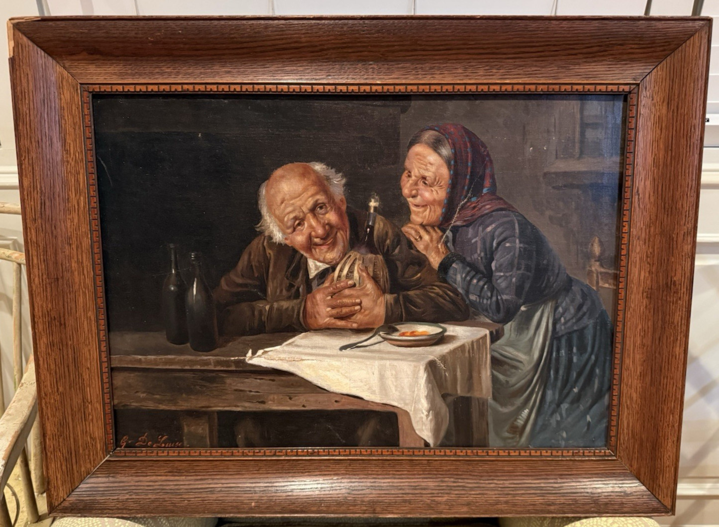 Original 19th c. Italian Zampighi Style Elderly Couple in Kitchen – G. De Luise
