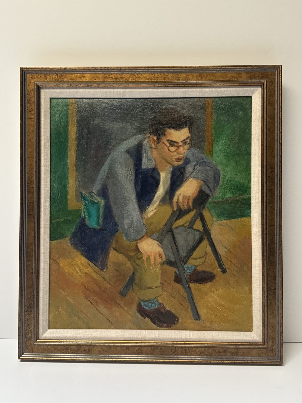 MID CENTURY PAINTING AMERICAN REGIONALISM WPA STYLE YOUNG MAN PORTRAIT MYSTERY