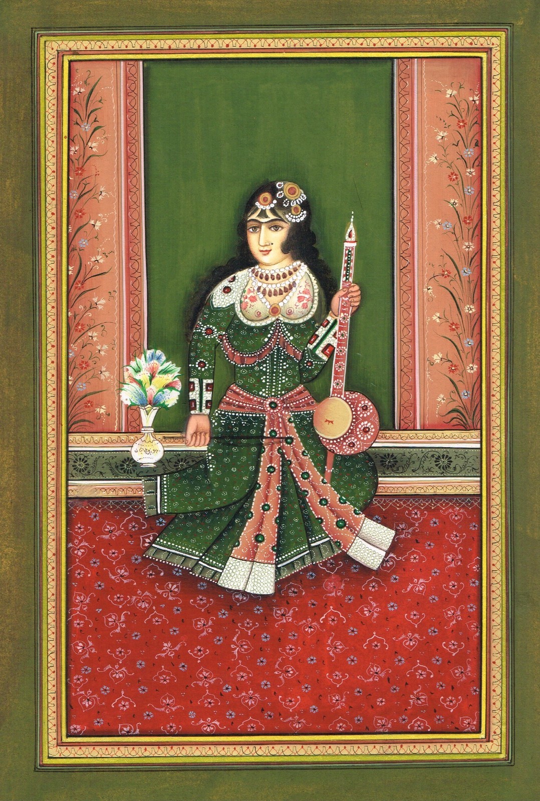 A Qajar Beauty Playing Musical Instrument – Persian Art Painting 9.5×13.5 Inches