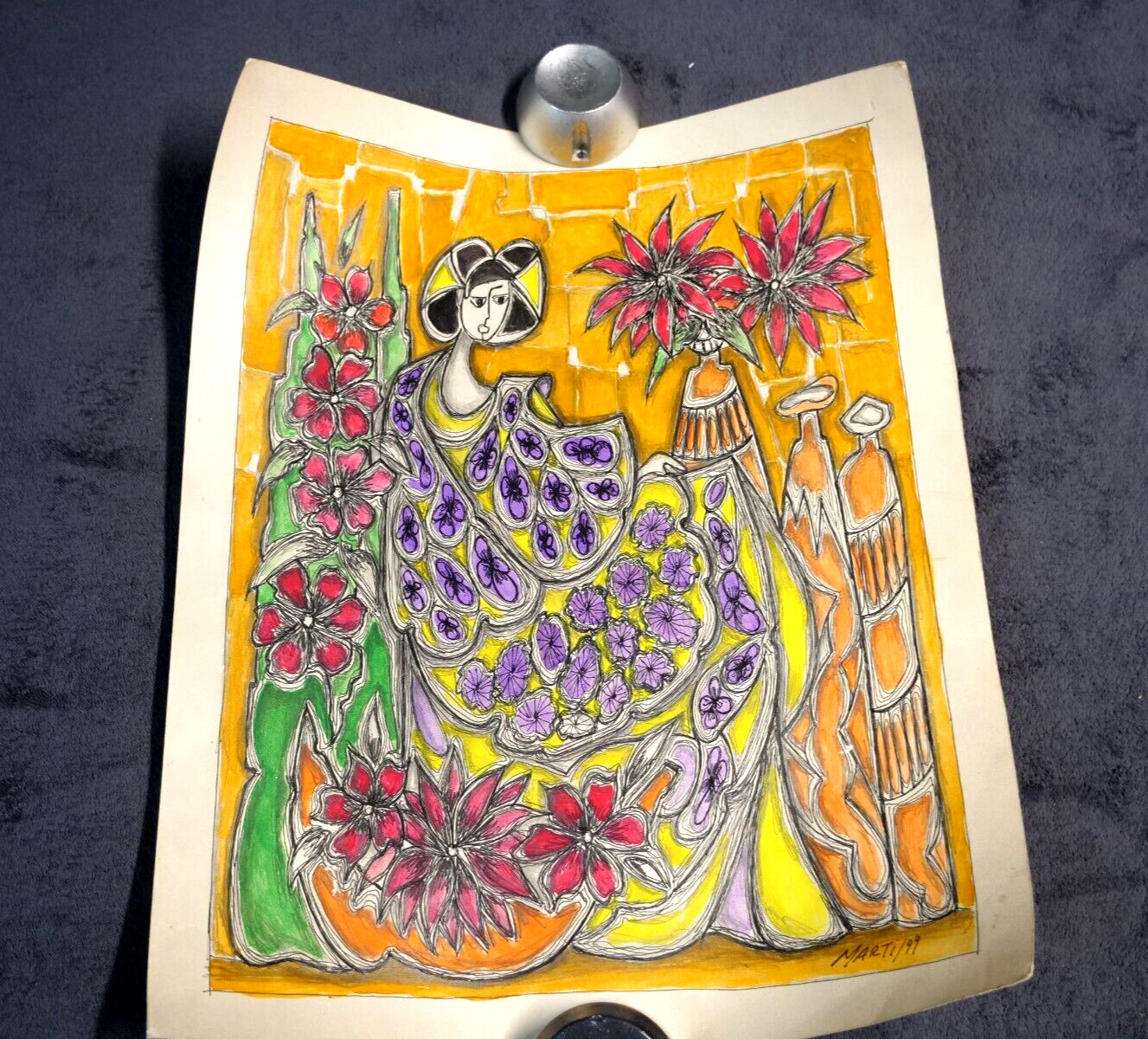 Watercolor Unframed Artwork Painting Signed Marti Dated 1999, 20″ X 16″