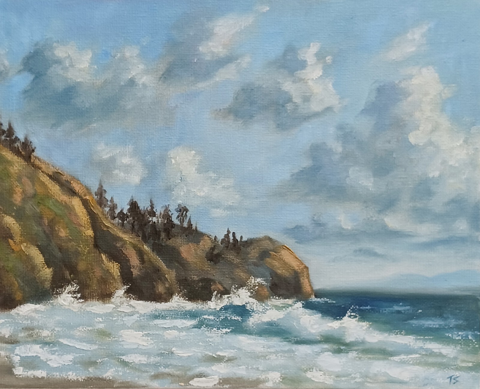 Ocean ORIGINAL Oil Painting Impressionism Oregon Cliff Ocean Waves 8″x10″