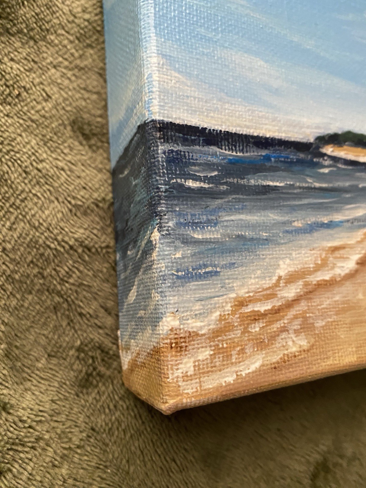 Original Acrylic 6”x6”x 1.5” canvas “Peaceful Beach” Pamela Long Impressionism
