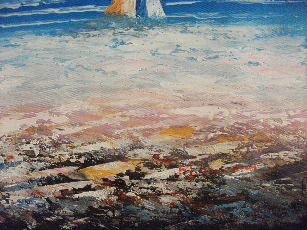 Hand painted and signed scene in beach art OIL PAINTING ON CANVAS, 20″ x 24″