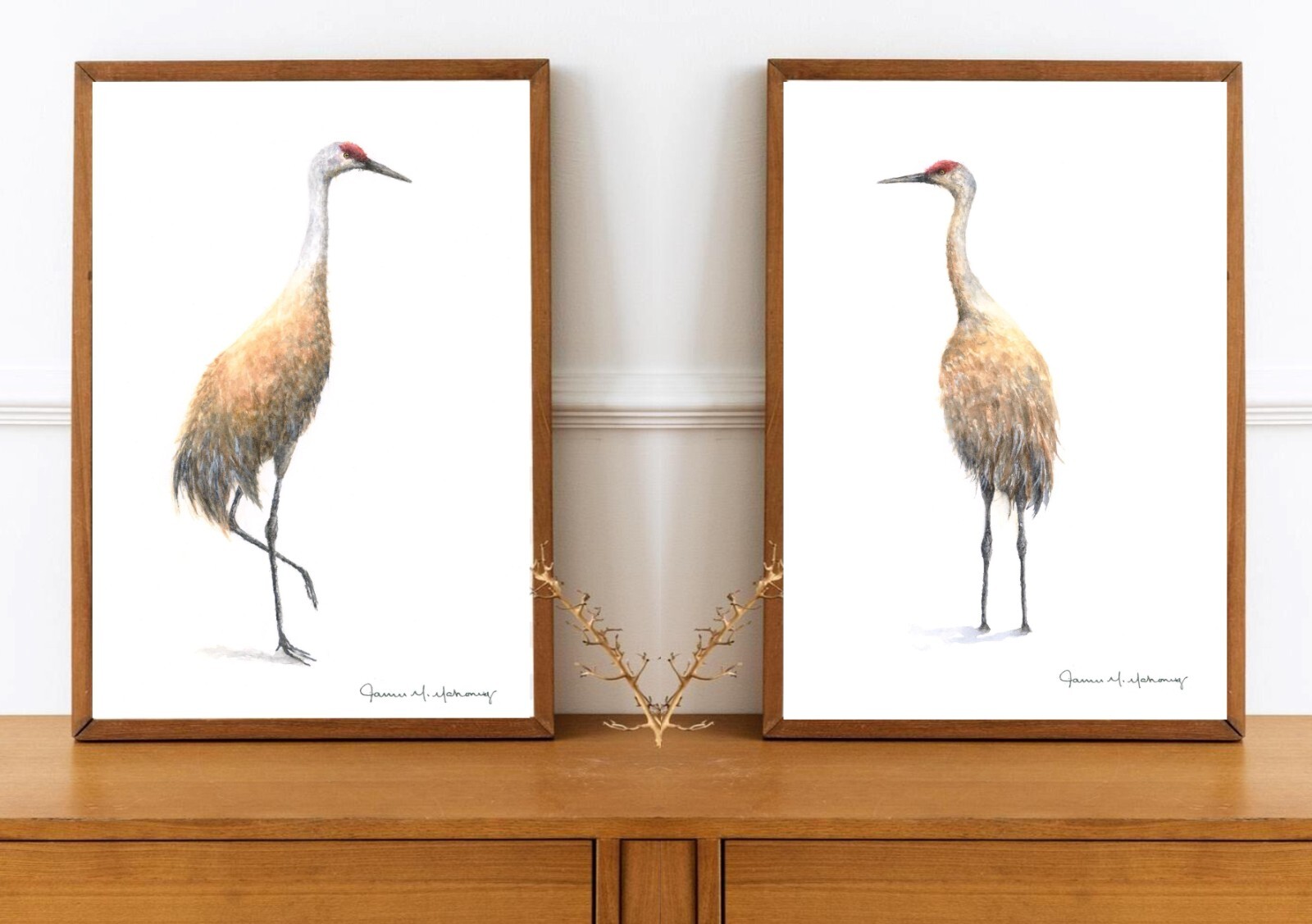 Sandhill Cranes Giclee Print Set (8″x10″) of Hand-Painted Watercolor, Unframed