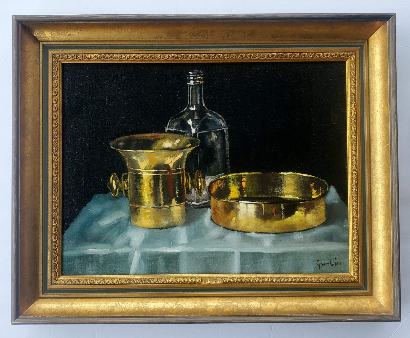 Vintage Andras Gombar Still Life Painting Kitchenware – Signed