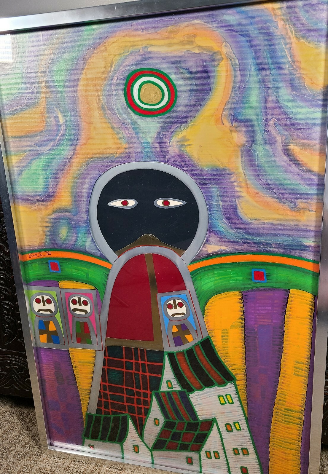 Butch Skynear Alien UFO Painting Vintage Outsider Folk Art Mid Century Modern