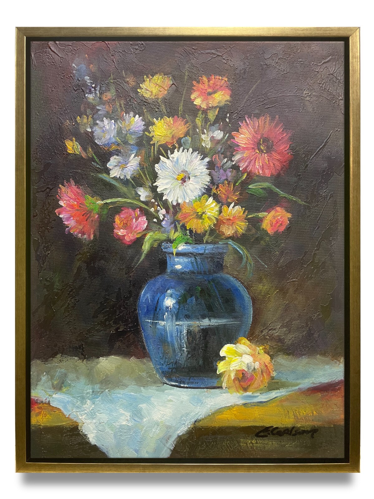 Hungryartist -Original Painting of Still-Life Flowers on Canvas 12×16 Framed