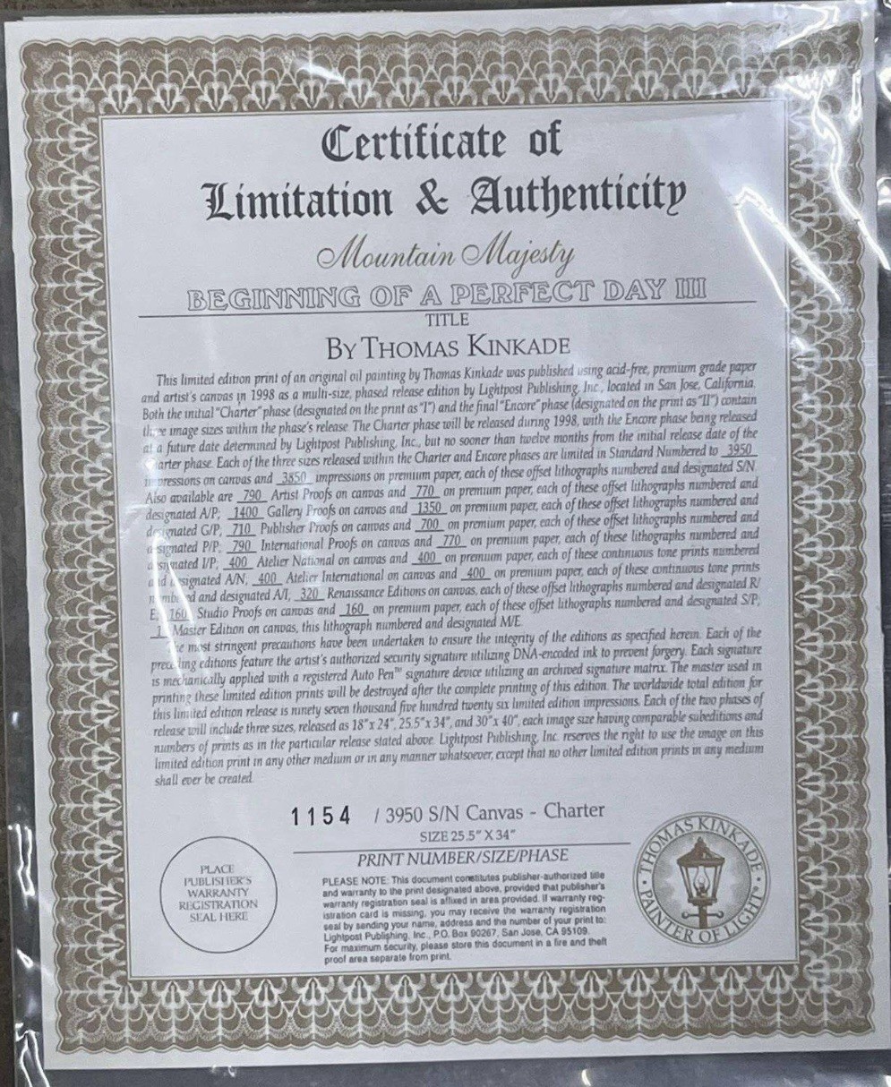 Thomas Kinkade Certified Limited Edition «Mountain Majesty” /3950 (w/COA)