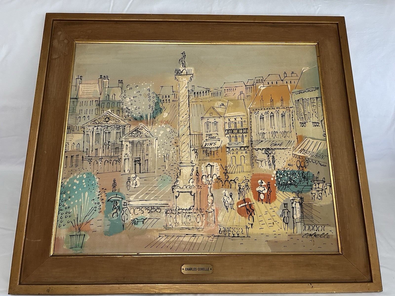 Charles Cobelle Signed Framed Cityscape Painting on Canvas Large 27×30 Modern