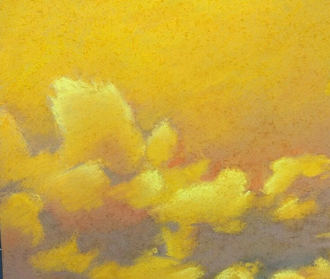Sunset Cloudy Sky Yellow Clouds Original Pastel Drawing 8 1/4 x 11 1/2 in