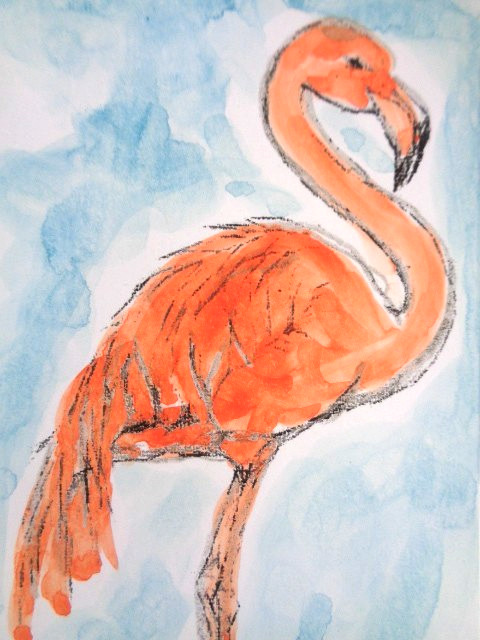 ACEO Tropical FLAMINGO BIRD Painting Art