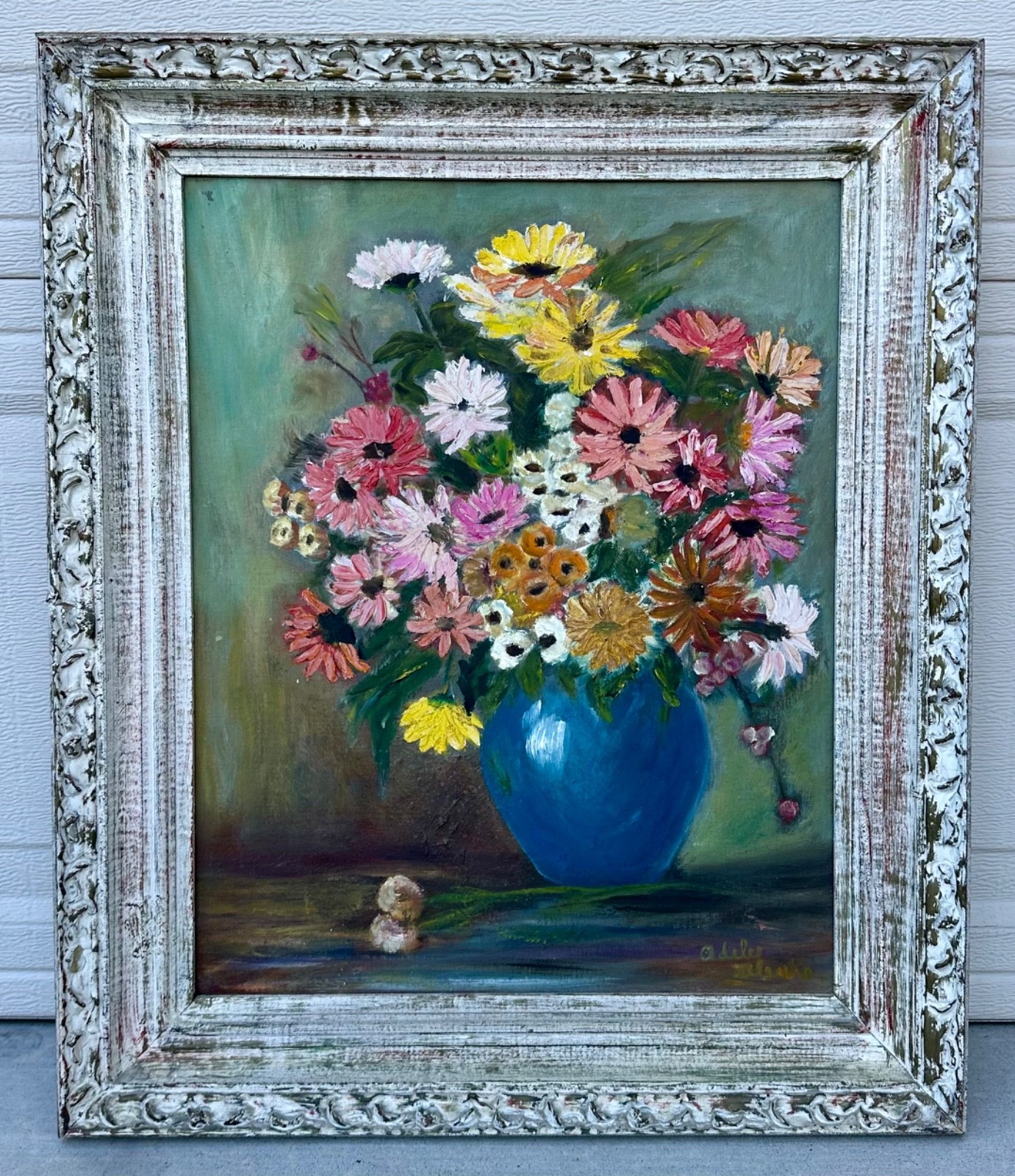 WPA Suffragist Artist Adele Clark Framed Rare Floral Impressionist Oil Painting