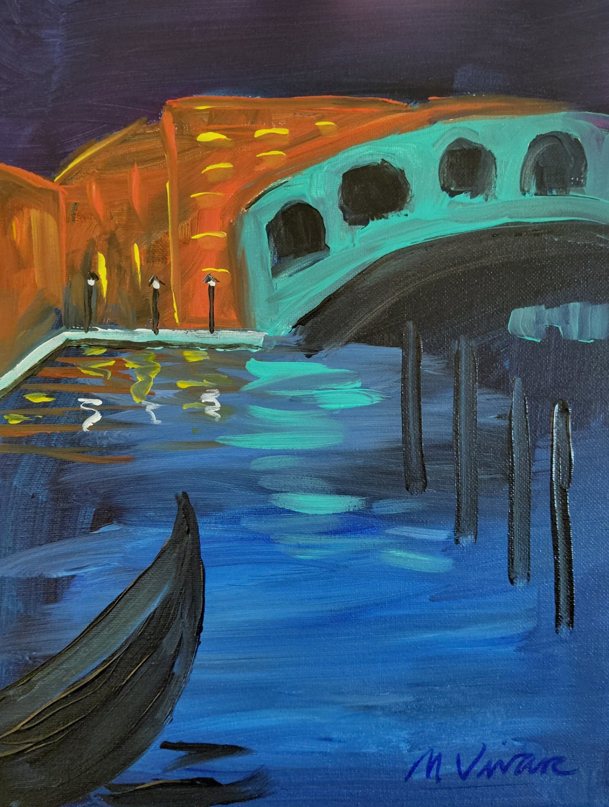MONA VIVAR 14 x 11 Hand – Painted Venice Acrylic Art – Canvas Wall Decor