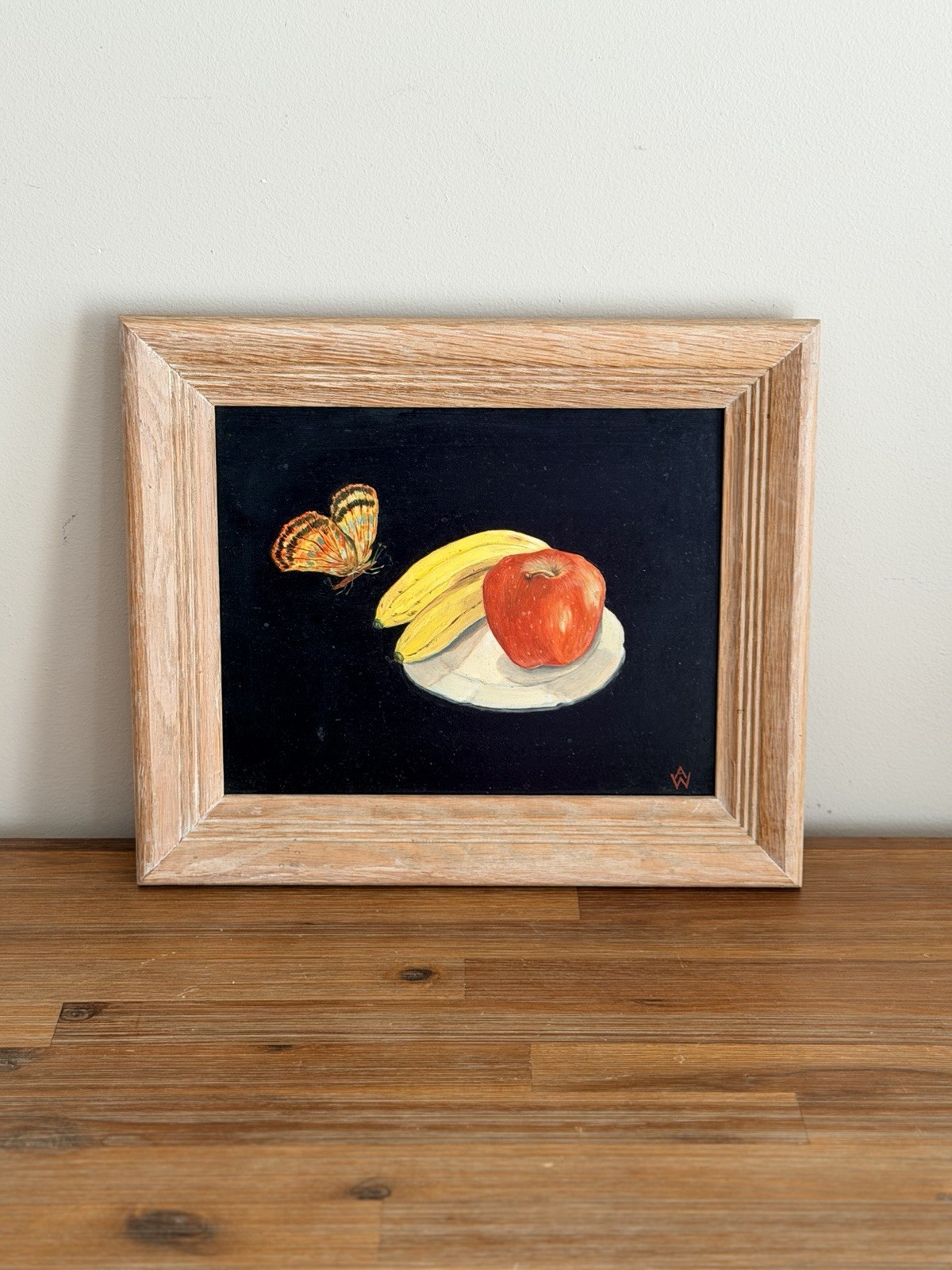 Vintage Original Art Oil on Panel Modernist Still Life Painting Artist Monogram