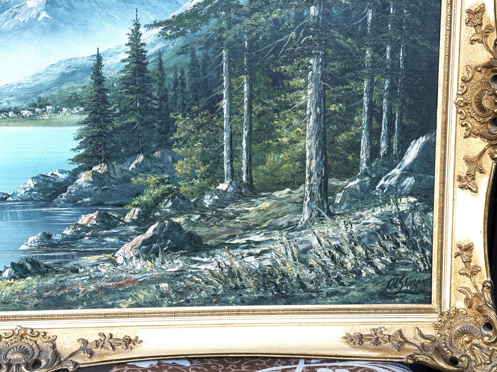 Olshof Stoltz (German), VTG c. 1950’s Ex. Large O/C «Mountain Lake Landscape»!