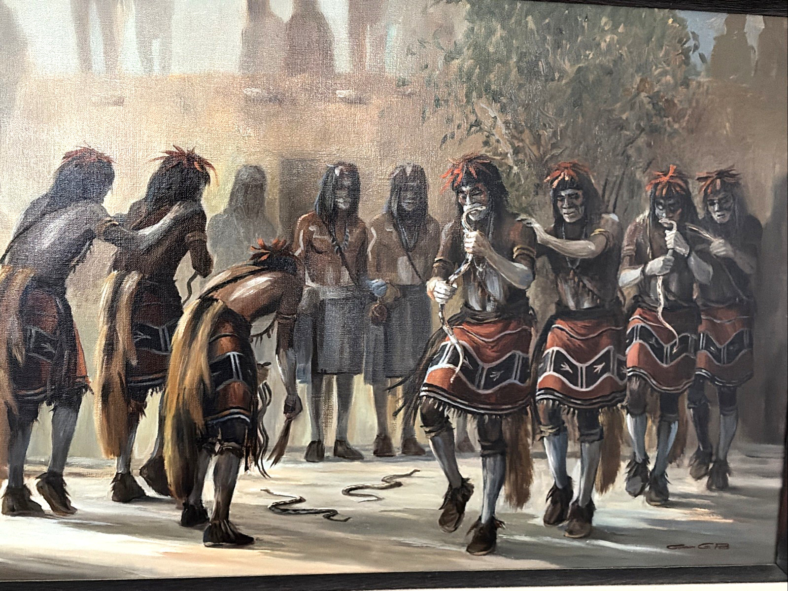 Original Native American Oil Painting HOPI SNAKE DANCE by Gordon G. Pond 40×30″