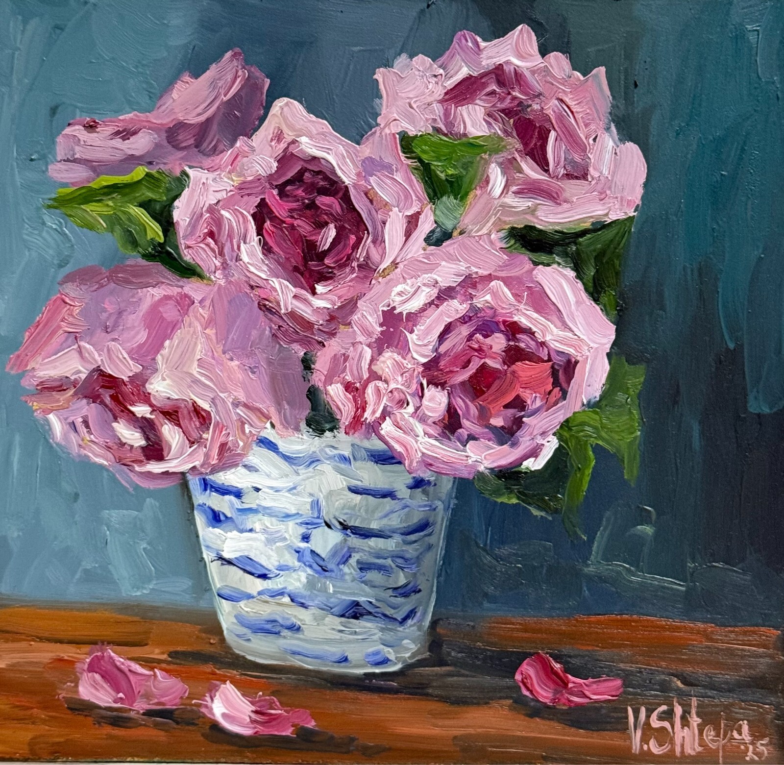 Blooming Flowers Peonies Wildflower Painting Original Oil Impression Signed Art