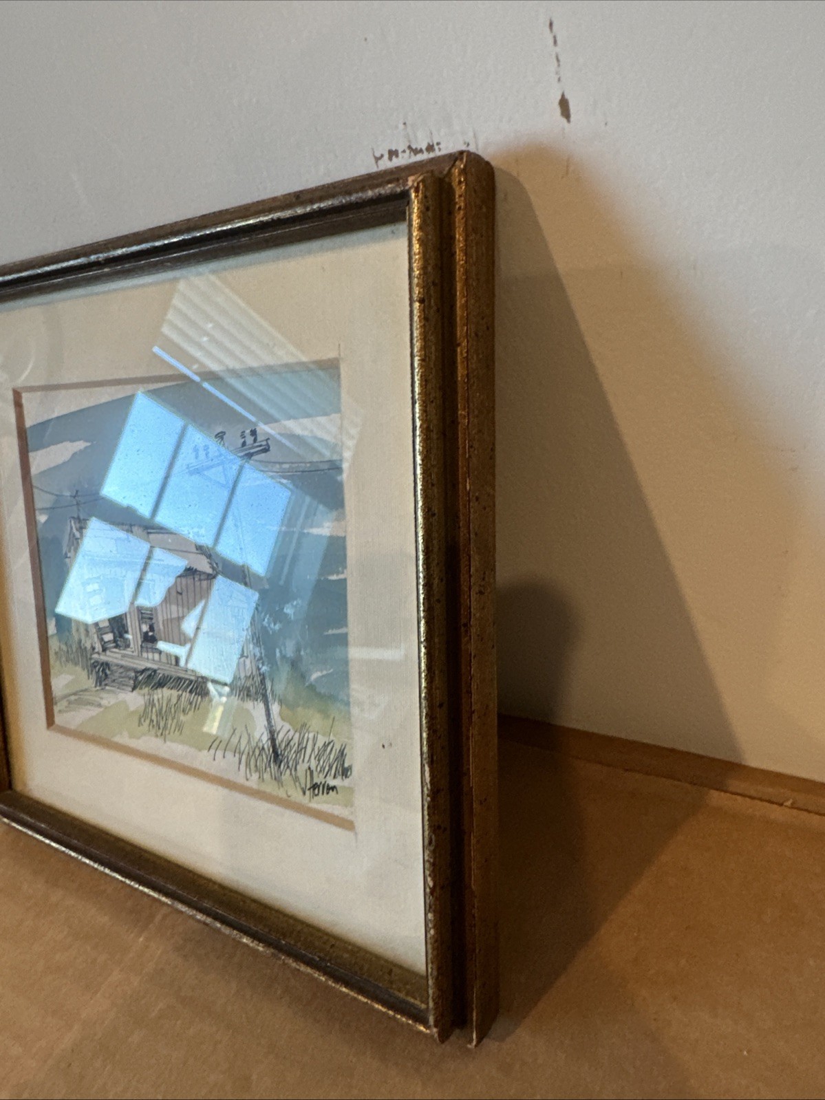 original watercolor painting signed framed vintage Rural Life Miniature