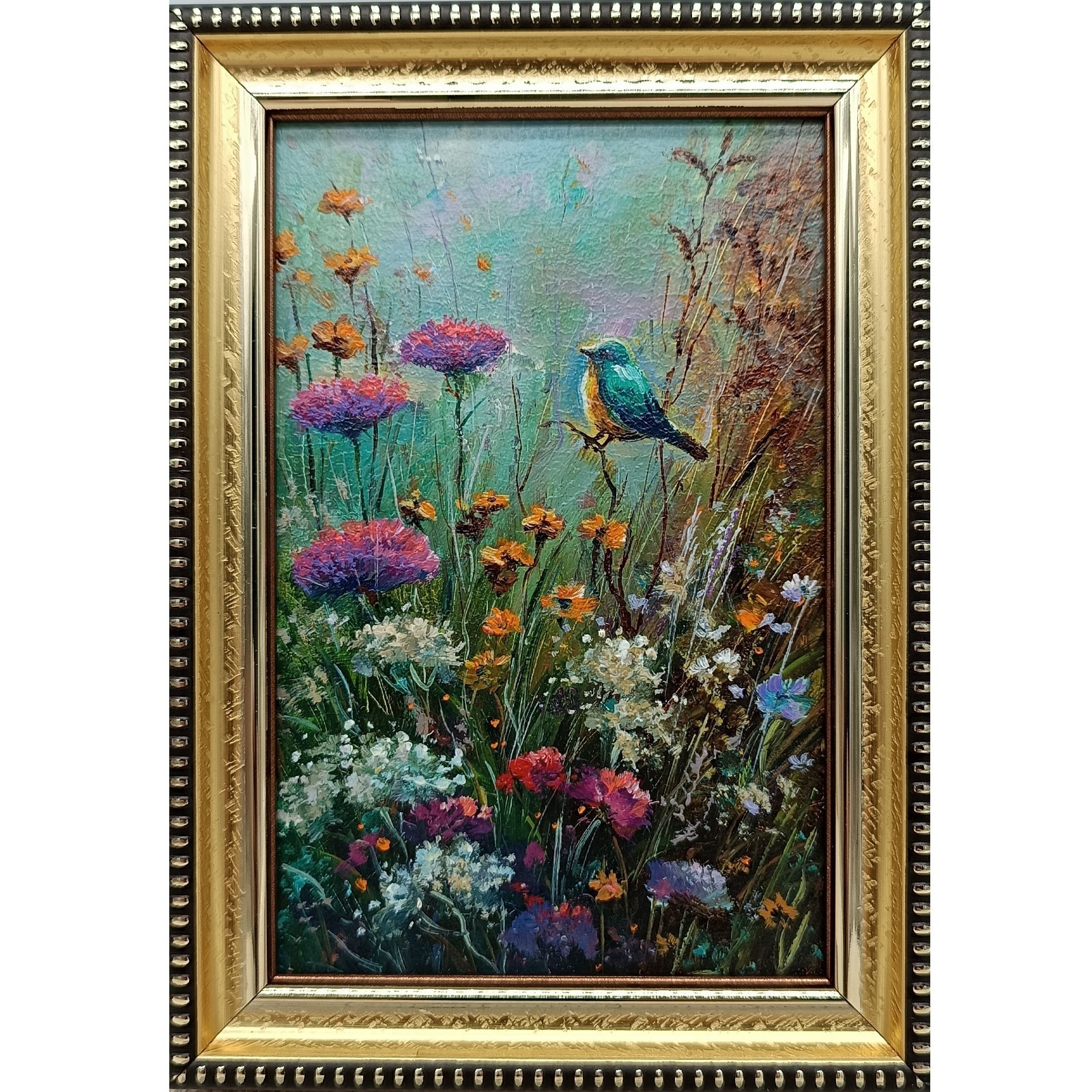 Bird Original Oil Painting 6×4 Framed Signed Wren Animal Miniature Nature Art