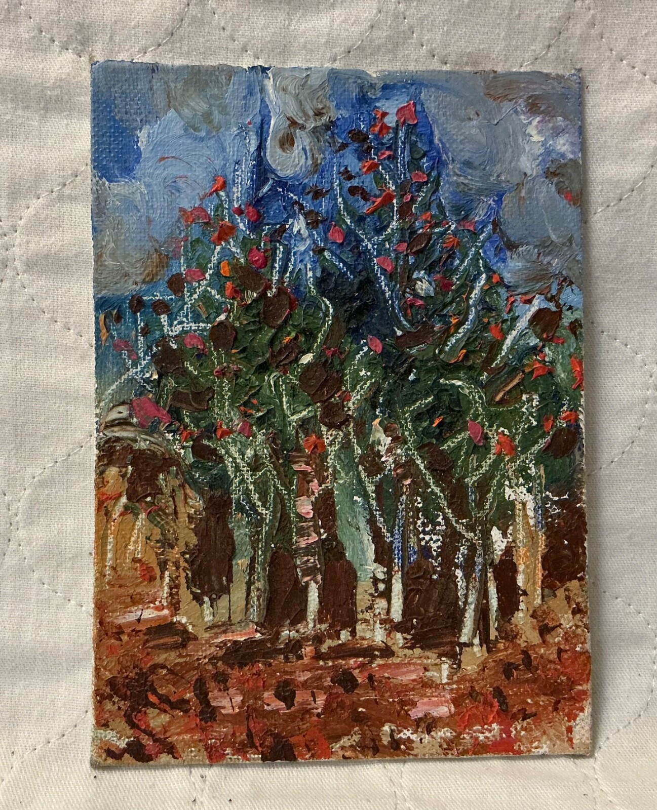 Abstract Painting on 5”x7” canvas 1996 “Trees” by Turkish Artist Oya Bolgun