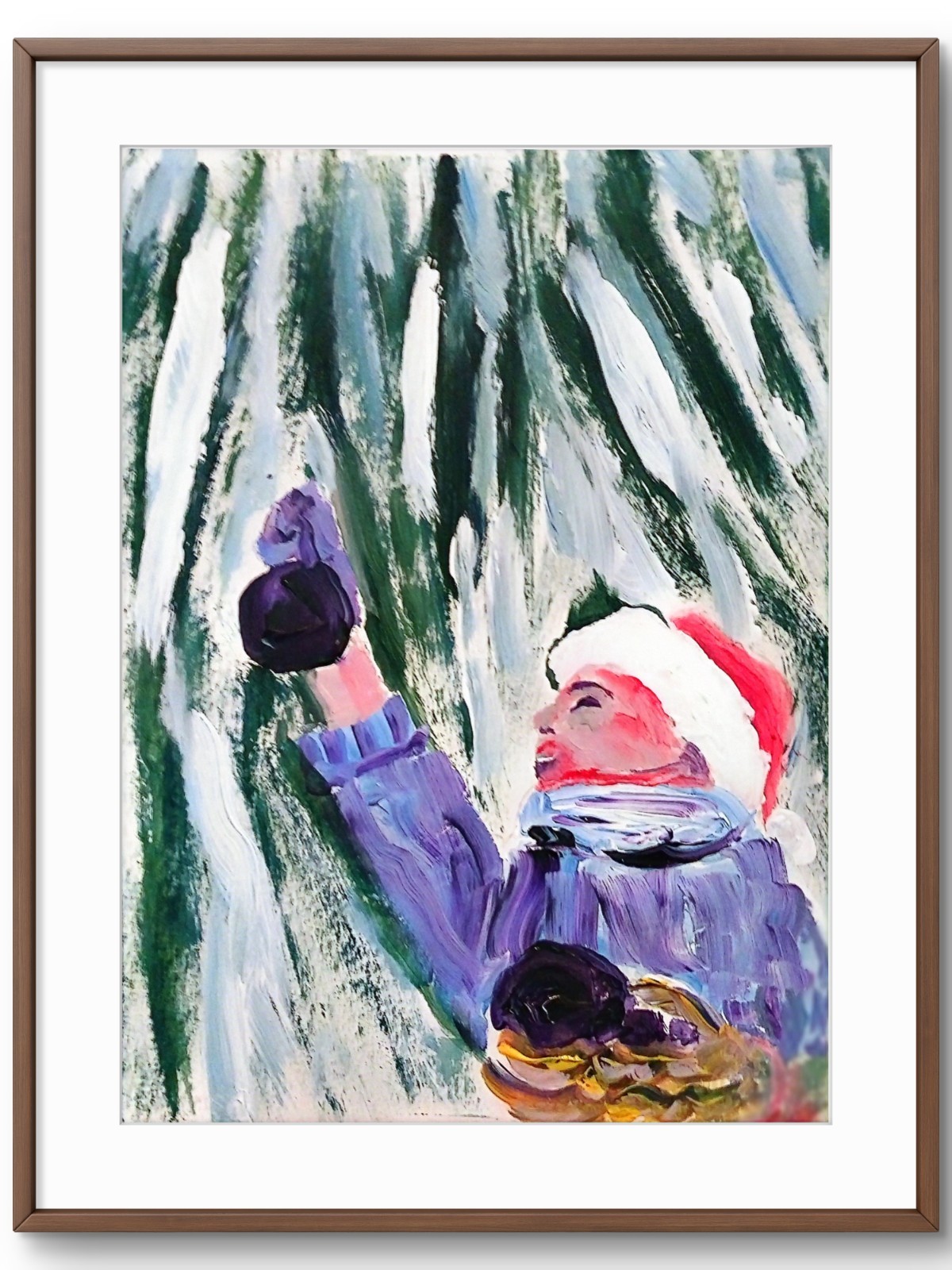 Girl Hanging Ornament July Christmas Original Signed Painting 9×12 Wall Art Bach